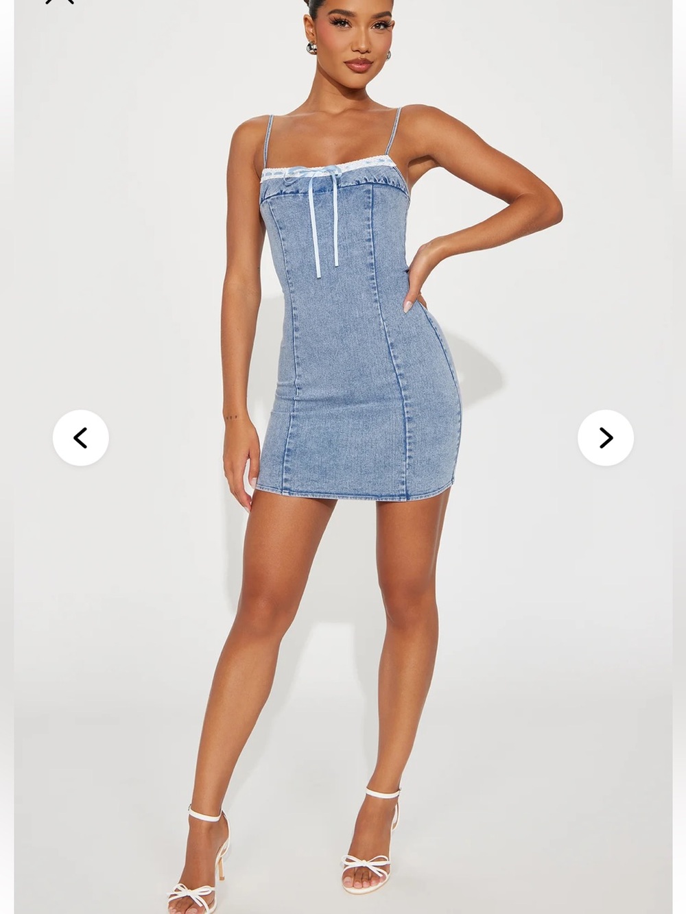 NWT Fashion Nova Y2K Style Pixiie Light Wash Denim Dress with Lace Trim